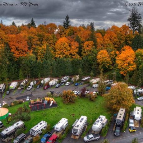 Autumn in a Lake Pleasant RV Park. Aerial view